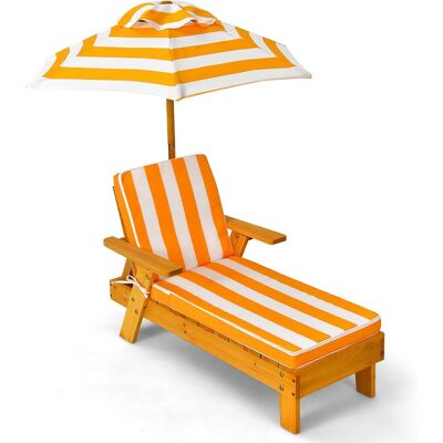 Costway Tumbona De Madera Para Niños De 3-8 Años Con Sombrilla, Silla Longue De Madera Desmontable Y Regulable En Altura Mueble De Jardín Costway Tumbona De Madera Para Niños De 3-8 Años Con Sombrilla, Silla Longue De Madera Desmontable Y Regulable En Altura Mueble De Jardín
