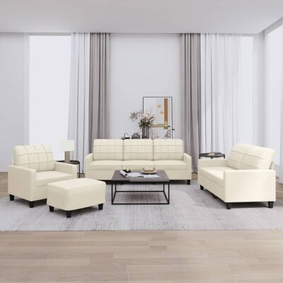 Conjunto de Sofás de Cuero Sintético Crema 4 Piezas - Sofá, 2 y 3 Plazas, Otomana Conjunto de Sofás de Cuero Sintético Crema 4 Piezas - Sofá, 2 y 3 Plazas, Otomana