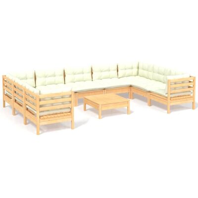 vidaXL Juego de Muebles de Jardín 10 pzas Madera de Pino Crema vidaXL Juego de Muebles de Jardín 10 pzas Madera de Pino Crema