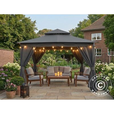 Cenador De Jardín Horus Con Cortinas, 3x3,7m, Gris - Dancover Cenador De Jardín Horus Con Cortinas, 3x3,7m, Gris - Dancover