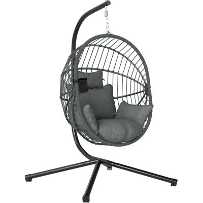 JHY DESIGN Silla Colgante De Exterior, Con Cojín Incluido, Forma Ovalada, 120 Cm X 106 Cm X 188 Cm, Gris. JHY DESIGN Silla Colgante De Exterior, Con Cojín Incluido, Forma Ovalada, 120 Cm X 106 Cm X 188 Cm, Gris.