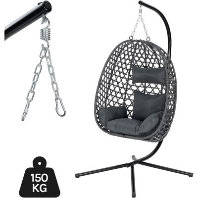Woltu Mecedora Colgante De Ratán Sintético, Diseño Ovetto, Para Interior, Exterior, Jardín Y Terraza. Independiente, Con Estructura De Metal Y Cojines Extraíbles. Capacidad De Carga: 150 Kg. Gris. Woltu Mecedora Colgante De Ratán Sintético, Diseño Ovetto, Para Interior, Exterior, Jardín Y Terraza. Independiente, Con Estructura De Metal Y Cojines Extraíbles. Capacidad De Carga: 150 Kg. Gris.