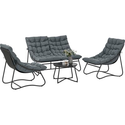 JHY DESIGN Conjunto De Muebles De Jardín De 4 Piezas Con Cojines Gruesos De 8 Cm, Conjunto De Muebles De Exterior En Acero Y Textilene Transpirable, Gris. JHY DESIGN Conjunto De Muebles De Jardín De 4 Piezas Con Cojines Gruesos De 8 Cm, Conjunto De Muebles De Exterior En Acero Y Textilene Transpirable, Gris.