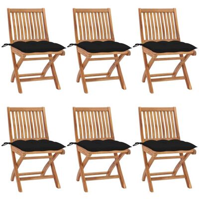 vidaXL - 6x Sillas plegables de teca - Cojines negros - Sillas de jardín vidaXL - 6x Sillas plegables de teca - Cojines negros - Sillas de jardín