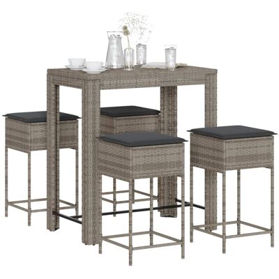 vidaXL Juego de Bar de Jardín 5 Piezas Gris Ratán PE - Muebles de Exterior vidaXL Juego de Bar de Jardín 5 Piezas Gris Ratán PE - Muebles de Exterior