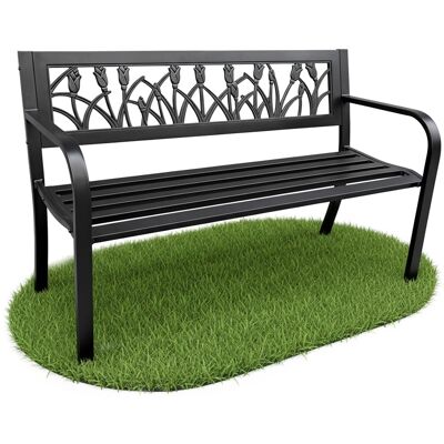 AKORD Banco De Jardín Negro Lissa Con Patas De Acero, Ancho 124 Cm AKORD Banco De Jardín Negro Lissa Con Patas De Acero, Ancho 124 Cm