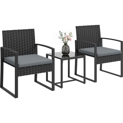 JHY DESIGN Conjunto De Muebles De Jardín De Ratán: 2 Sillas, Mesa Con Cojines. JHY DESIGN Conjunto De Muebles De Jardín De Ratán: 2 Sillas, Mesa Con Cojines.