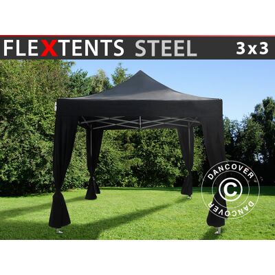 DANCOVER Carpa Plegable Carpa Rapida Flextents Steel 3x3m Negro, Incl. 4 DANCOVER Carpa Plegable Carpa Rapida Flextents Steel 3x3m Negro, Incl. 4