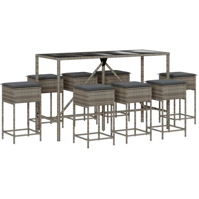 vidaXL Juego de bar de jardín de 9 piezas con cojines, ratán PE - Muebles de jardín y terraza vidaXL Juego de bar de jardín de 9 piezas con cojines, ratán PE - Muebles de jardín y terraza