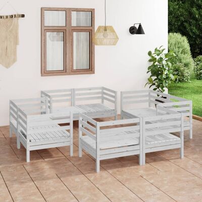 vidaXL Juego de muebles de jardín de pino macizo 8 pzas blanco - Conjunto de salón exterior vidaXL Juego de muebles de jardín de pino macizo 8 pzas blanco - Conjunto de salón exterior