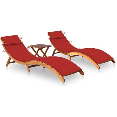 Conjunto de tumbonas de madera Helloshop26 - 2 sillas y mesa - Exterior resistente Conjunto de tumbonas de madera Helloshop26 - 2 sillas y mesa - Exterior resistente