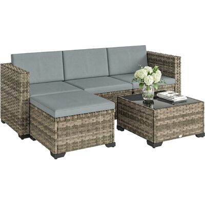 Outsunny Conjunto De Jardín De Ratán De 5 Piezas, Muebles Jardín Exterior Incluye Cojines, 2 Sillones De Esquina, Sillón Sin Brazos, Reposapiés Y Mesa Outsunny Conjunto De Jardín De Ratán De 5 Piezas, Muebles Jardín Exterior Incluye Cojines, 2 Sillones De Esquina, Sillón Sin Brazos, Reposapiés Y Mesa