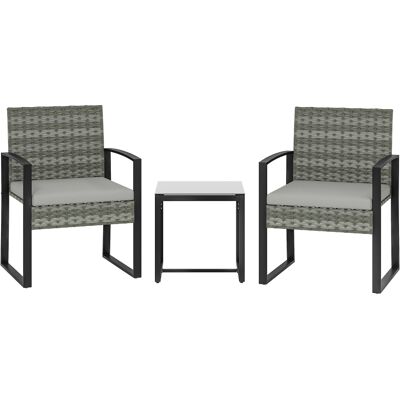 JHY DESIGN Conjunto De Bistró De Ratán, Conjunto De Muebles De Jardín De 3 Piezas Que Incluye 2 Sillas De Jardín, Una Mesa De Centro Y Cojines Extraíbles, Gris Claro. JHY DESIGN Conjunto De Bistró De Ratán, Conjunto De Muebles De Jardín De 3 Piezas Que Incluye 2 Sillas De Jardín, Una Mesa De Centro Y Cojines Extraíbles, Gris Claro.