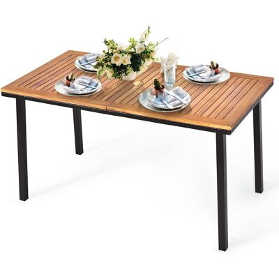 Mesa de jardín de acacia Costway con orificio para sombrilla - 140x75x76cm Mesa de jardín de acacia Costway con orificio para sombrilla - 140x75x76cm