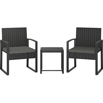JHY DESIGN Conjunto De Bistró De Ratán, Conjunto De Muebles De Jardín De 3 Piezas Que Incluye 2 Sillas De Jardín, Una Mesa De Centro Y Cojines Extraíbles, Color Gris Oscuro. JHY DESIGN Conjunto De Bistró De Ratán, Conjunto De Muebles De Jardín De 3 Piezas Que Incluye 2 Sillas De Jardín, Una Mesa De Centro Y Cojines Extraíbles, Color Gris Oscuro.