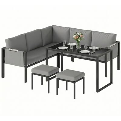 JHY DESIGN Conjunto De Muebles De Jardín De Exterior De 6 Piezas Con Sofá Esquinero, Cojines De 10 Cm, Mesa Alta Y 2 Reposapiés, Color Gris. JHY DESIGN Conjunto De Muebles De Jardín De Exterior De 6 Piezas Con Sofá Esquinero, Cojines De 10 Cm, Mesa Alta Y 2 Reposapiés, Color Gris.
