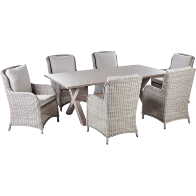 Conjunto de comedor de jardín Beliani - 6 plazas, Ratán sintético gris Conjunto de comedor de jardín Beliani - 6 plazas, Ratán sintético gris