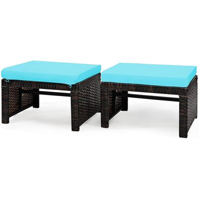 Set De 2 Otomanas En Ratán Pe Reposapiés 2 En 1 De Exterior Resistentes A La Intemperie Con Cojín Blando, 49 X 40 X 33 Cm (turquesa) - Costway Set De 2 Otomanas En Ratán Pe Reposapiés 2 En 1 De Exterior Resistentes A La Intemperie Con Cojín Blando, 49 X 40 X 33 Cm (turquesa) - Costway