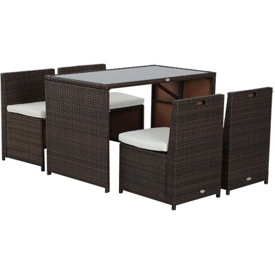 JHY DESIGN Conjunto De Muebles De Jardín De Poliratán De 5 Piezas, Resistente A La Intemperie, Para Balcón Y Jardín, Que Incluye Una Mesa, 4 Sillas Y Cojines. JHY DESIGN Conjunto De Muebles De Jardín De Poliratán De 5 Piezas, Resistente A La Intemperie, Para Balcón Y Jardín, Que Incluye Una Mesa, 4 Sillas Y Cojines.