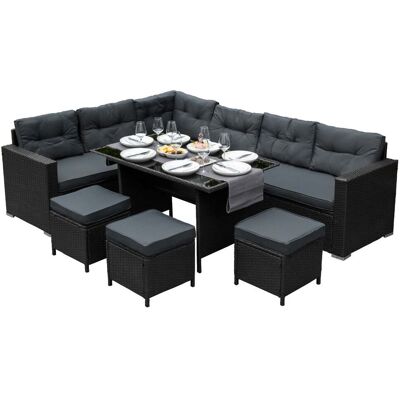 Conjunto de Muebles de Jardín de Ratán Negro - 9 Plazas Impermeable Conjunto de Muebles de Jardín de Ratán Negro - 9 Plazas Impermeable