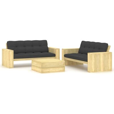 vidaXL Conjunto de salón de jardín - Madera de pino, 3 piezas, cojines antracita - Muebles de jardín vidaXL Conjunto de salón de jardín - Madera de pino, 3 piezas, cojines antracita - Muebles de jardín