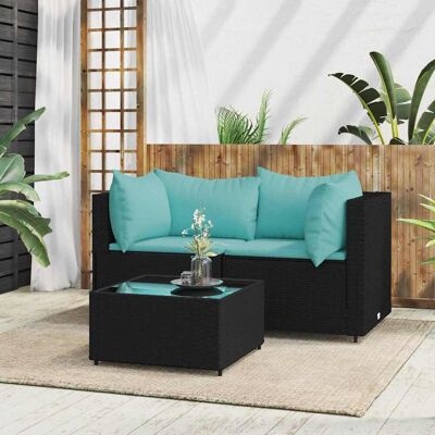 vidaXL Conjunto de muebles de jardín 3 pzas y cojines - Resistente vidaXL Conjunto de muebles de jardín 3 pzas y cojines - Resistente
