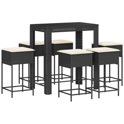 vidaXL Juego de bar de jardín de 7 piezas con cojines ratán pe negro - Juego de bar de jardín vidaXL Juego de bar de jardín de 7 piezas con cojines ratán pe negro - Juego de bar de jardín