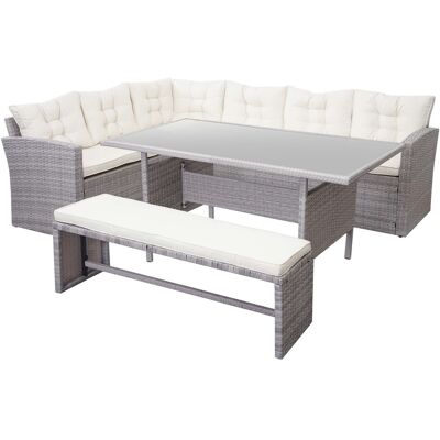 DÉCOSHOP26 Onjunto Completo De Muebles De Jardín De Poliratán Para Terraza Balcón Porche Gris Claro Cojines Crema Con Banco 04000417 DÉCOSHOP26 Onjunto Completo De Muebles De Jardín De Poliratán Para Terraza Balcón Porche Gris Claro Cojines Crema Con Banco 04000417