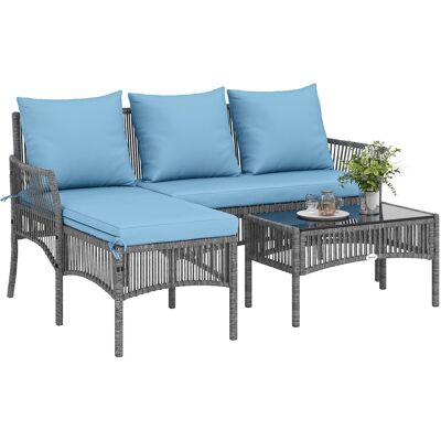 OEM Conjunto De Jardín Exterior De Ratán Con 1 Sofá De 2 Plazas 1 Sofá Esquinera Y 1 Mesa De Centro Tablero De Vidrio Azul OEM Conjunto De Jardín Exterior De Ratán Con 1 Sofá De 2 Plazas 1 Sofá Esquinera Y 1 Mesa De Centro Tablero De Vidrio Azul