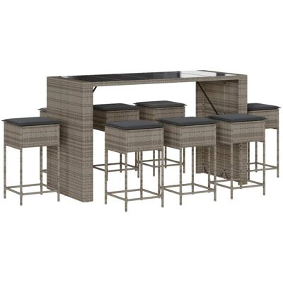 vidaXL Conjunto de Bar de Jardín - 9 Piezas Gris - Entretenimiento Exterior vidaXL Conjunto de Bar de Jardín - 9 Piezas Gris - Entretenimiento Exterior