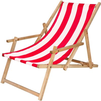 SPRINGOS Tumbona De Jardín Plegable Impregnada Con Reposabrazos Rojo-blanco. SPRINGOS Tumbona De Jardín Plegable Impregnada Con Reposabrazos Rojo-blanco.
