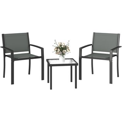 JHY DESIGN Conjunto De 3 Piezas Para Patio Con Mesa Y Sillas, Compuesto Por 2 Sillas De Textilene Y Una Mesa De Vidrio Templado Gris Claro. JHY DESIGN Conjunto De 3 Piezas Para Patio Con Mesa Y Sillas, Compuesto Por 2 Sillas De Textilene Y Una Mesa De Vidrio Templado Gris Claro.
