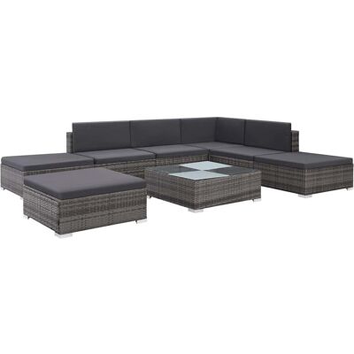 vidaXL - Conjunto de salón de terraza 8 piezas - Gris - Conjunto de salón de terraza vidaXL - Conjunto de salón de terraza 8 piezas - Gris - Conjunto de salón de terraza