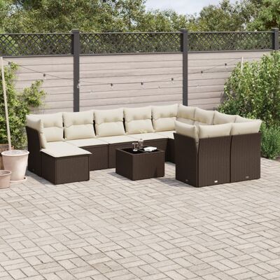 vidaXL Conjunto de Sofás de Jardín Beige Marrón - Muebles de Exterior vidaXL Conjunto de Sofás de Jardín Beige Marrón - Muebles de Exterior