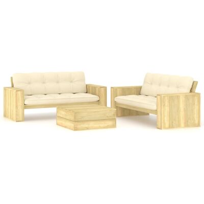 Conjunto de Sofás de Jardín - Madera de Pino, Cojines, 3 Piezas Conjunto de Sofás de Jardín - Madera de Pino, Cojines, 3 Piezas
