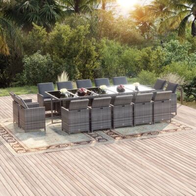 Conjunto de Comedor de Jardín vidaXL - Ratán Resistente 15 pzs Conjunto de Comedor de Jardín vidaXL - Ratán Resistente 15 pzs