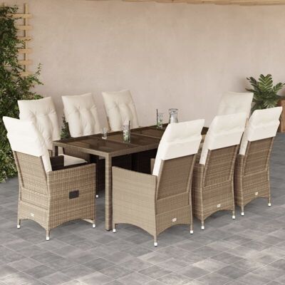 Conjunto de comedor de jardín 9 pzas con cojines beige vidaXL Conjunto de comedor de jardín 9 pzas con cojines beige vidaXL