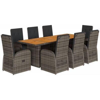 Set de comedor de jardín vidaXL - Ratán sintético gris - 9 piezas Set de comedor de jardín vidaXL - Ratán sintético gris - 9 piezas
