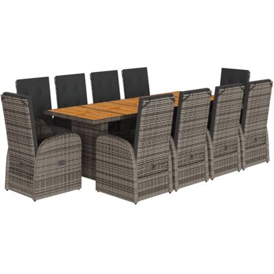 Set de comedor de jardín 11 pzas y cojines ratán sintético gris vidaxl Set de comedor de jardín 11 pzas y cojines ratán sintético gris vidaxl
