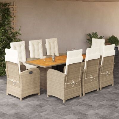 Conjunto de Comedor de Jardín 9 Piezas con Cojines - Ratán Beige Conjunto de Comedor de Jardín 9 Piezas con Cojines - Ratán Beige