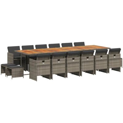 Conjunto de comedor de jardín 17 pzas y cojines ratán sintético gris VidaXL Conjunto de comedor de jardín 17 pzas y cojines ratán sintético gris VidaXL