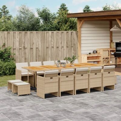 vidaXL Juego de Comedor Jardín Beige 15 pzas vidaXL Juego de Comedor Jardín Beige 15 pzas