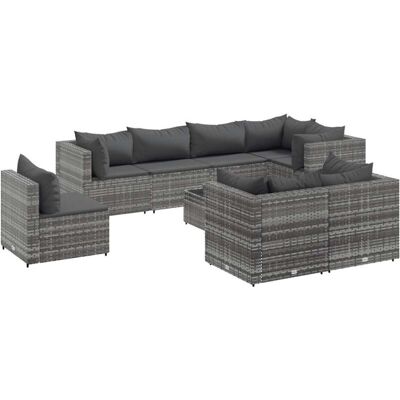 Conjunto de Muebles de Jardín Vidaxl 9 pzas Ratán Sintético Gris Conjunto de Muebles de Jardín Vidaxl 9 pzas Ratán Sintético Gris