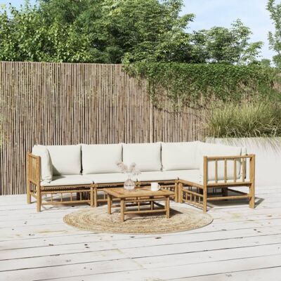 Set De Muebles De Jardín 6 Piezas Bambú Y Cojines Blanco Crema Vidaxl Set De Muebles De Jardín 6 Piezas Bambú Y Cojines Blanco Crema Vidaxl