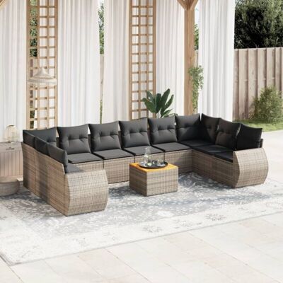 Set De Sofás De Jardín 11 Pzas Y Cojines Ratán Sintético Gris Vidaxl Set De Sofás De Jardín 11 Pzas Y Cojines Ratán Sintético Gris Vidaxl