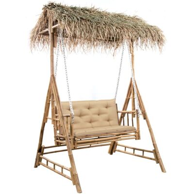 Banco Columpio De 2 Plazas Hojas De Palma Y Cojín Bambú 202 Cm Vidaxl Banco Columpio De 2 Plazas Hojas De Palma Y Cojín Bambú 202 Cm Vidaxl