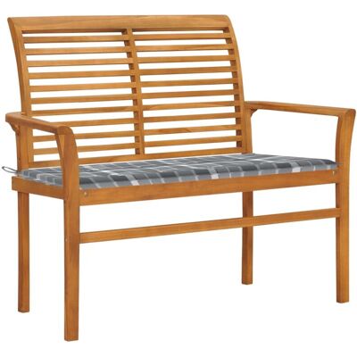 Banco De Jardín Madera De Teca Con Cojín A Cuadros Gris 112 Cm Vidaxl Banco De Jardín Madera De Teca Con Cojín A Cuadros Gris 112 Cm Vidaxl