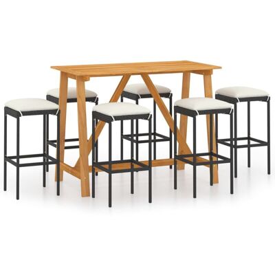 Set de Bar de Jardín vidaXL 7 pzas Negro - Muebles Exteriores Set de Bar de Jardín vidaXL 7 pzas Negro - Muebles Exteriores