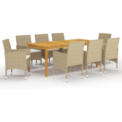 vidaXL Juego de comedor de jardín 9 piezas beige vidaXL Juego de comedor de jardín 9 piezas beige