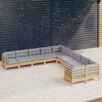 Qualité Luxe - Conjunto de Jardín 10 pzas, Gris, Madera de pino Qualité Luxe - Conjunto de Jardín 10 pzas, Gris, Madera de pino